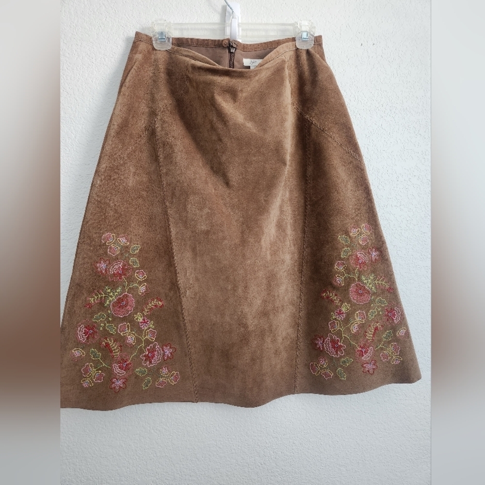 Suede 100% leather vintage western embroidered floral skirt